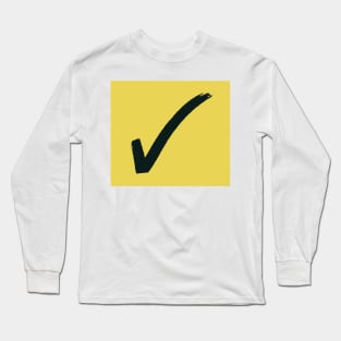 Black Check Mark On Yellow Background Long Sleeve T-Shirt